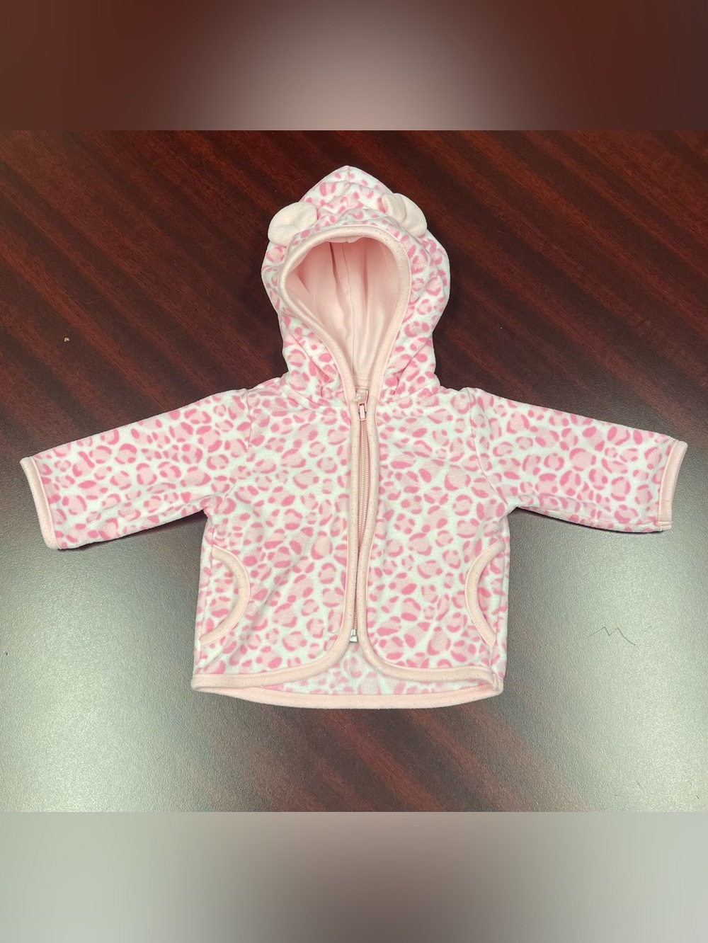 Carter’s Baby Girl Fleece Hooded Jacket Pink Leopard Print 3 months